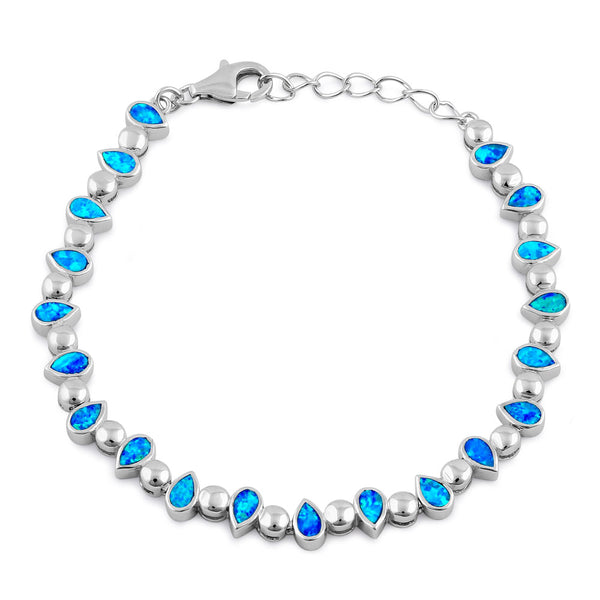 Sterling Silver Blue Lab Opal Pear and Bead Bracelet