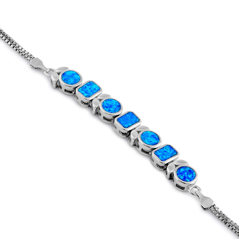 Sterling Silver Blue Lab Opal Modern Floral Pattern Bracelet