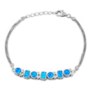 Sterling Silver Blue Lab Opal Modern Floral Pattern Bracelet