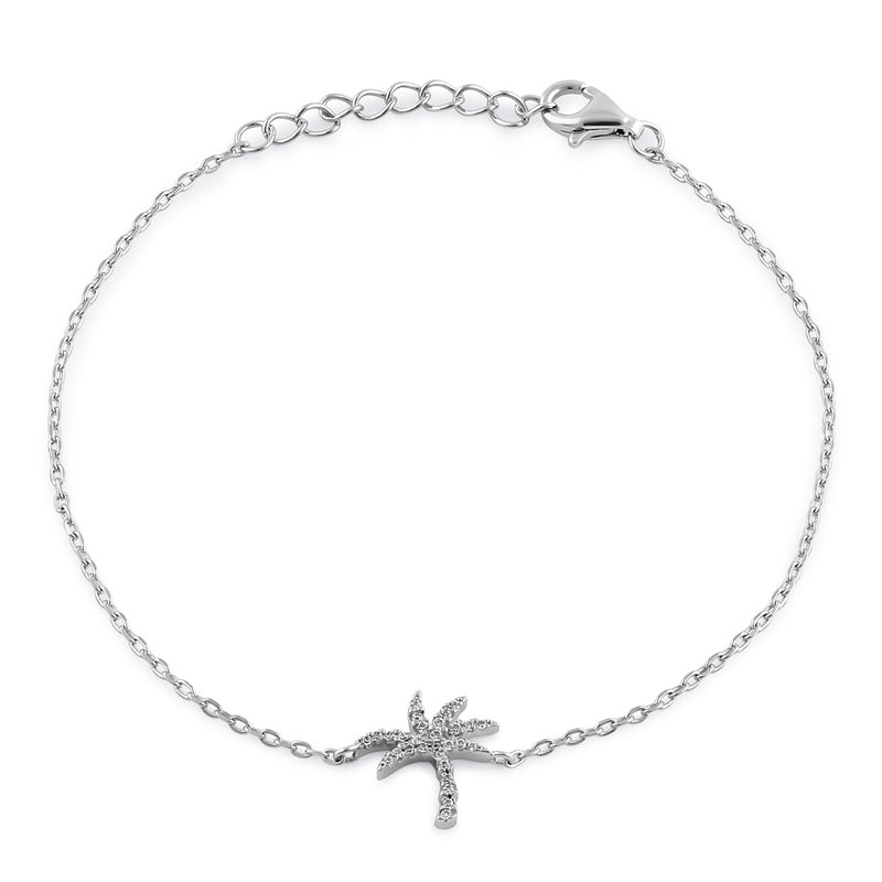 Sterling Silver Palm Tree Round Cut Clear CZ Bracelet