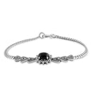 Sterling Silver Arrow Flower Black Onyx Oval Marcasite Bracelet