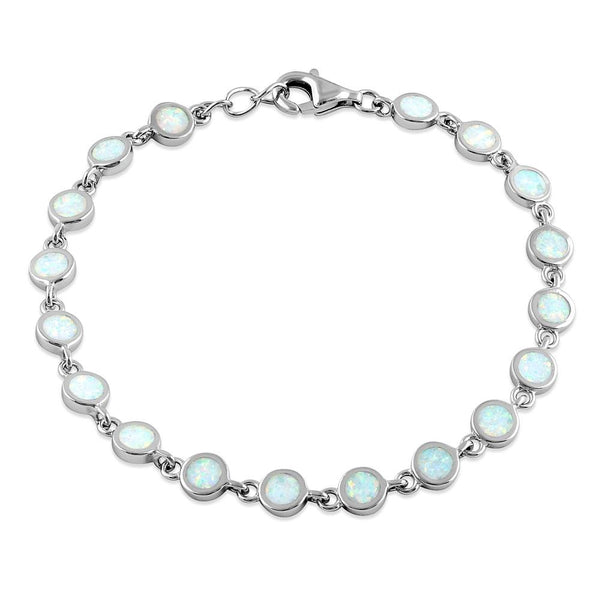 Sterling Silver Round White Lab Opal Bracelet