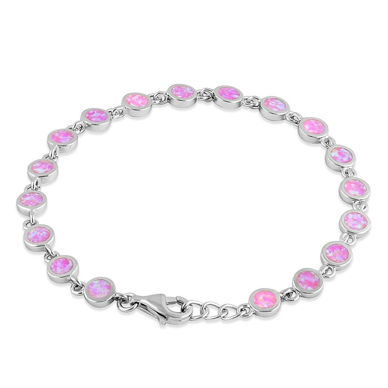 Sterling Silver Round Pink Lab Opal Bracelet