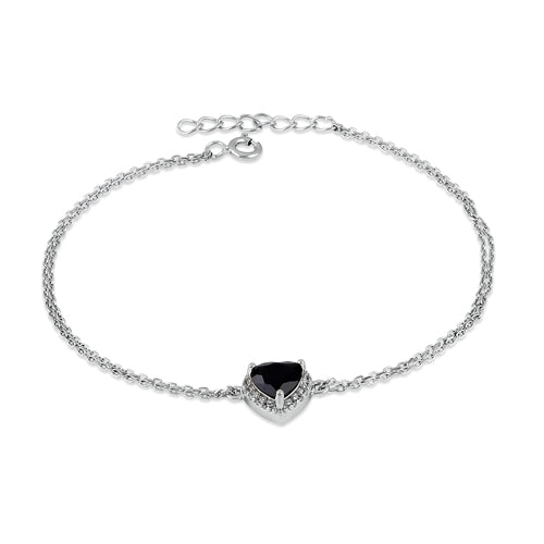 Sterling Silver Black and Clear CZ Heart Halo Bracelet