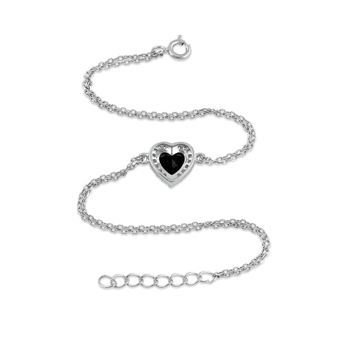 Sterling Silver Black and Clear CZ Heart Halo Bracelet