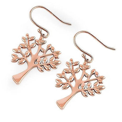 Sterling Silver Rose Gold Plated Tree of Life Hook Earrings