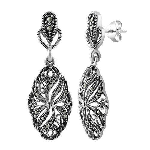 Sterling Silver Ribbon Vines Marcasite Earrings