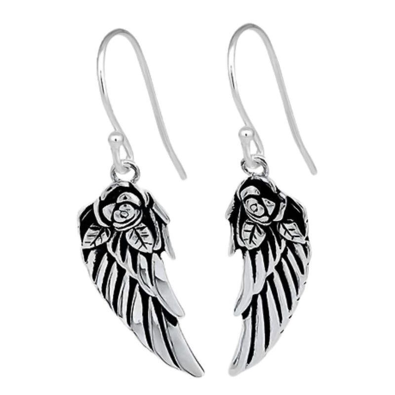 Sterling Silver Antique Flower Wings Earrings