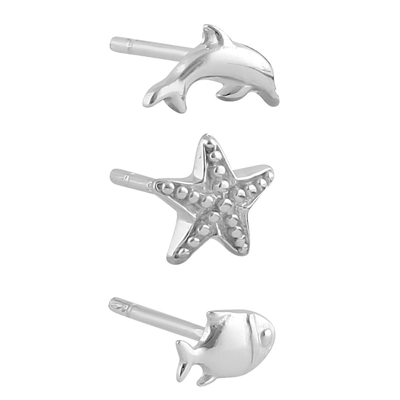 Sterling Silver Starfish & Dophin Stud Earrings