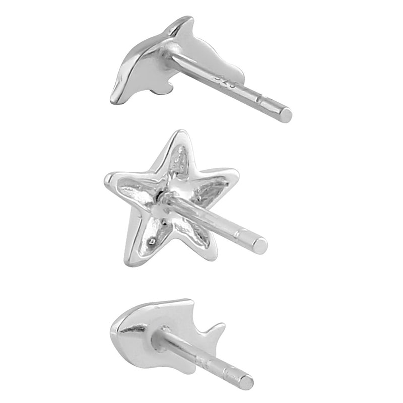 Sterling Silver Starfish & Dophin Stud Earrings