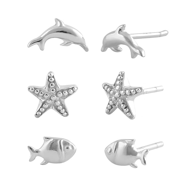 Sterling Silver Starfish & Dophin Stud Earrings