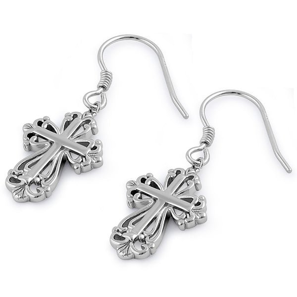 Sterling Silver Rustic Cross Dangle Earrings