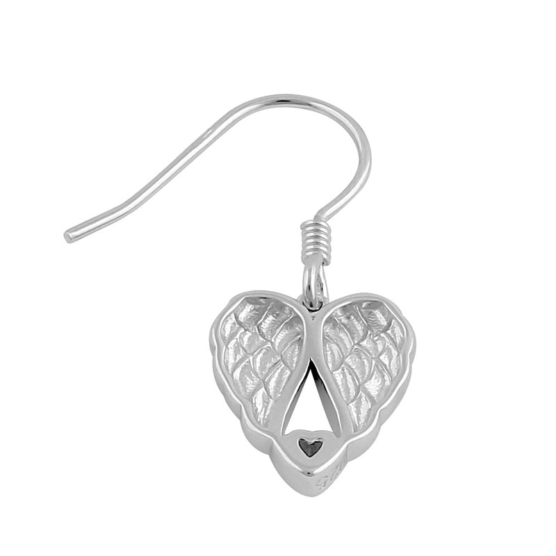 Sterling Silver Angel Wings with Heart Dangle Earrings