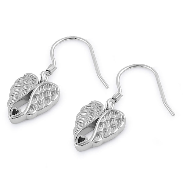 Sterling Silver Angel Wings with Heart Dangle Earrings