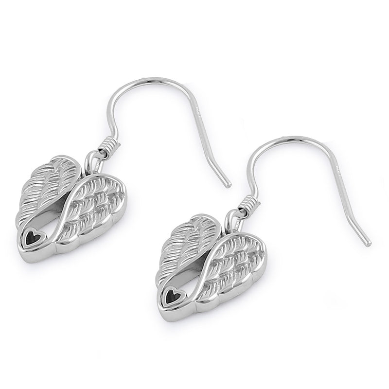 Sterling Silver Angel Wings with Heart Dangle Earrings