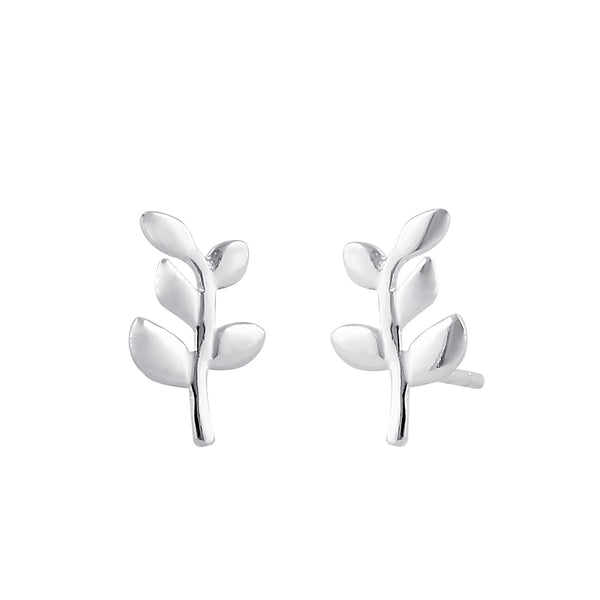 Sterling Silver Trendy Leaf Stud Earrings