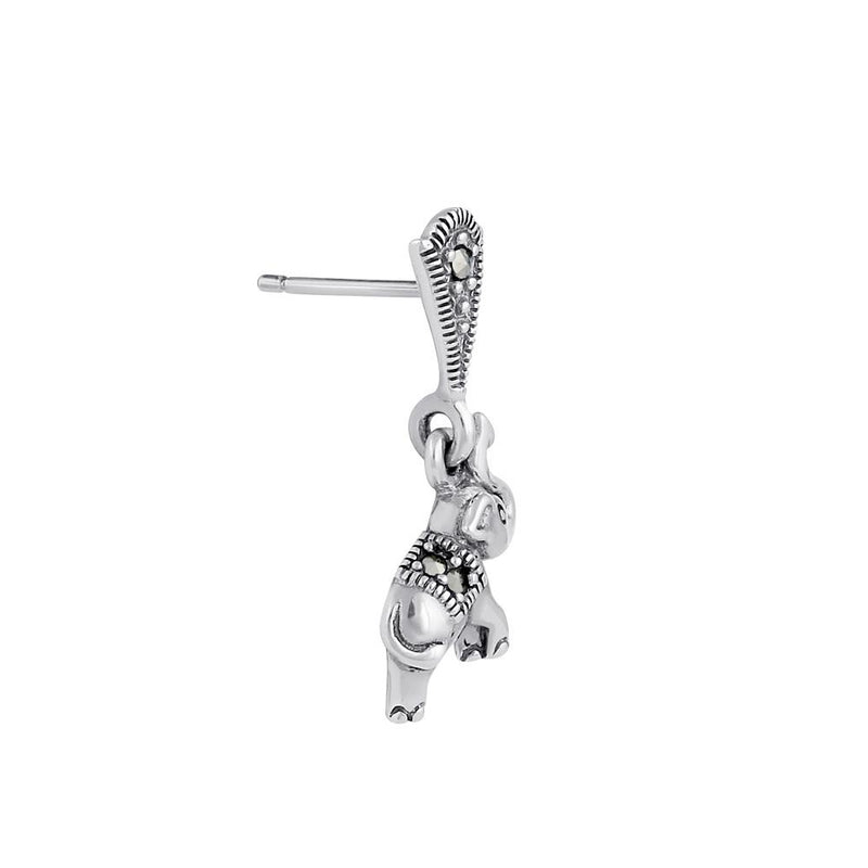 Sterling Silver Elephant Marcasite Dangle Earrings