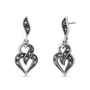 Sterling Silver Double Heart Marcasite Dangle Earrings