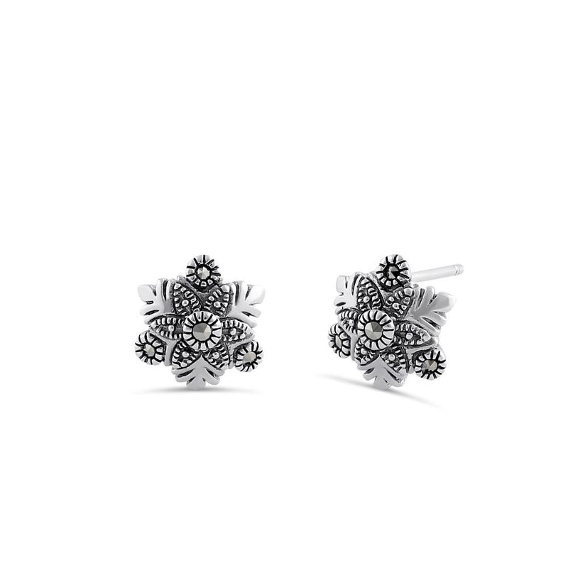 Sterling Silver Snowflake Marcasite Stud Earrings