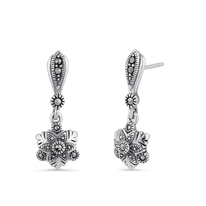 Sterling Silver Snowflake Marcasite Dangle Earrings