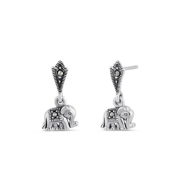 Sterling Silver Baby Elephant Marcasite Dangle Earrings