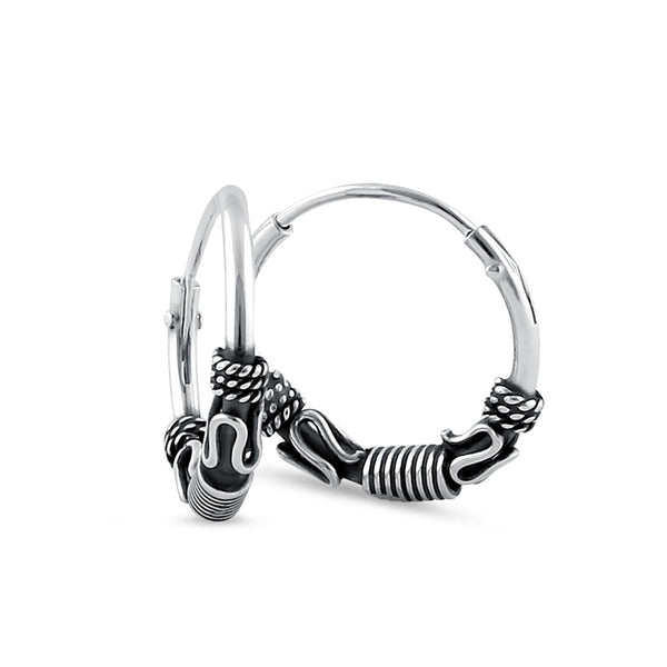 Sterling Silver 2.5mm x 12.5mm Bali Swirl Hoop Earrings