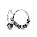 Sterling Silver 2.5mm x 14.0mm Triple Bead Bali Hoop Earrings