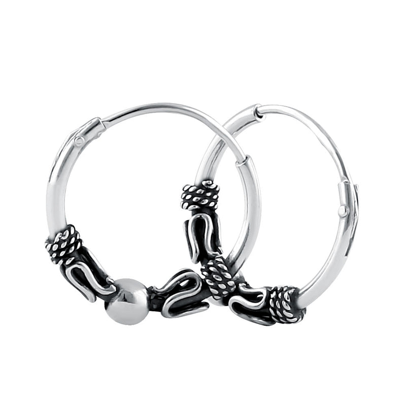 Sterling Silver 2.5mm x 14.0mm Bali Bead Hoop Earrings