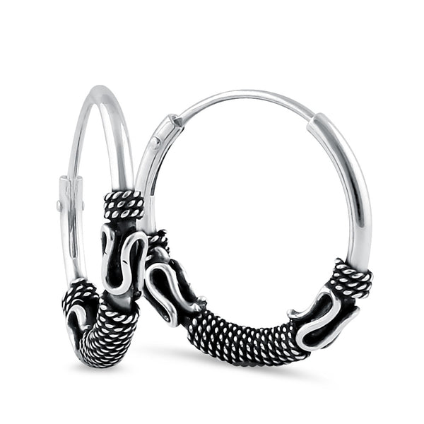 Sterling Silver 3.0mm x 17.5mm Bali Rope Hoop Earrings