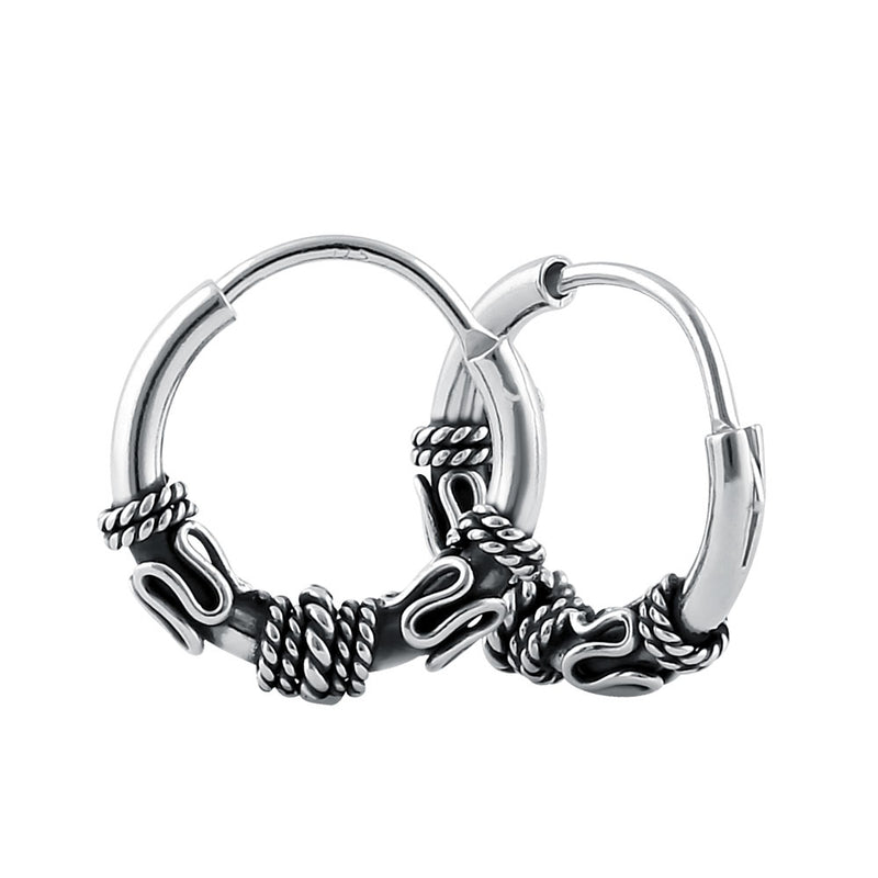 Sterling Silver 4.0mm x 16.0mm Bali Rope Hoop Earrings