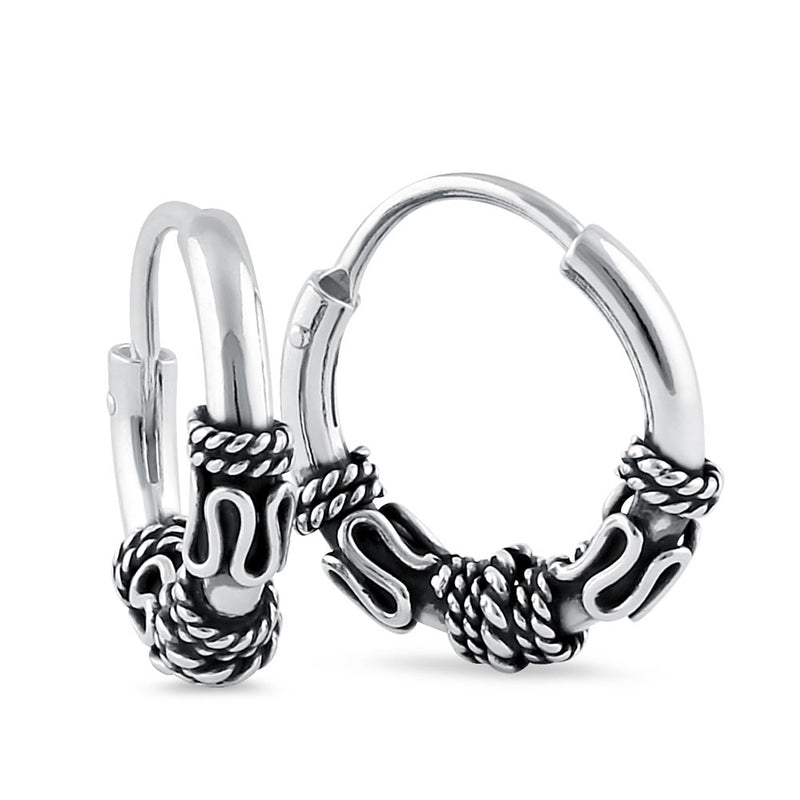 Sterling Silver 4.0mm x 16.0mm Bali Rope Hoop Earrings