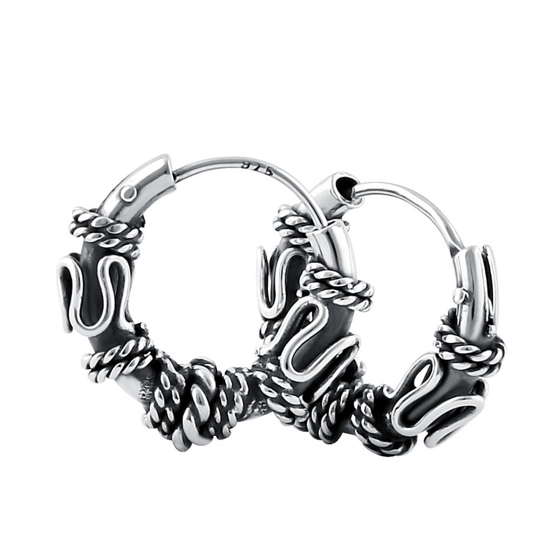 Sterling Silver 4.0mm x 14.0mm Bali Rope Hoop Earrings