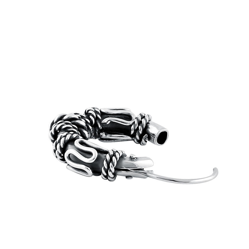 Sterling Silver 4.0mm x 14.0mm Bali Rope Hoop Earrings