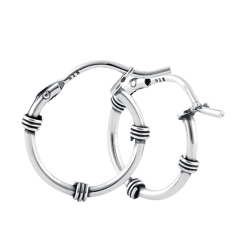 Sterling Silver 2.0mm x 15.5mm Bali Hoop Earrings