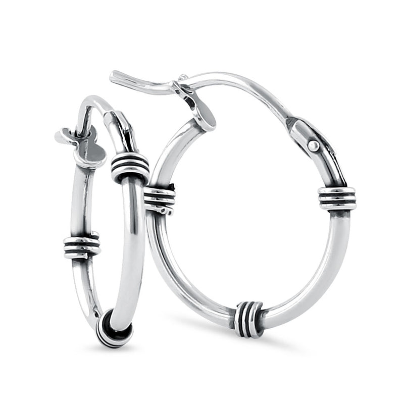 Sterling Silver 2.0mm x 15.5mm Bali Hoop Earrings