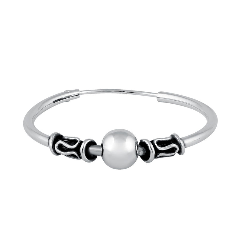 Sterling Silver 1.4mm x 25.0mm Bali Bead and Swirl Hoop Earrings