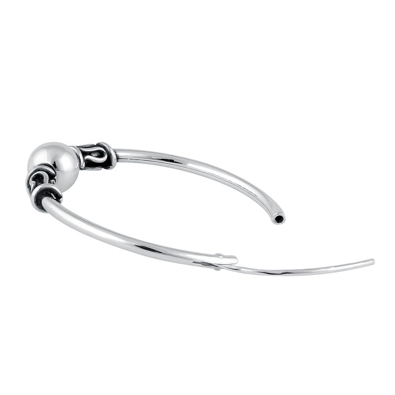 Sterling Silver 1.4mm x 25.0mm Bali Bead and Swirl Hoop Earrings