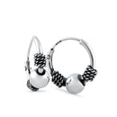 Sterling Silver 1.3mm x 12.5mm Bali Bead and Rope Hoop Earrings