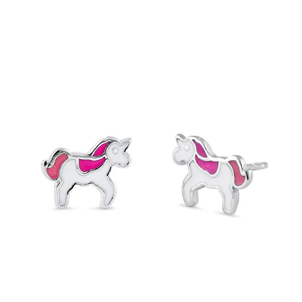 Sterling Silver Enamel Unicorn Stud Earrings