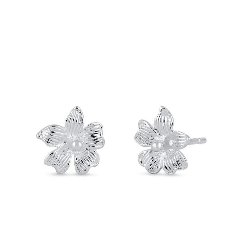 Sterling Silver Hibiscus Flower Stud Earrings