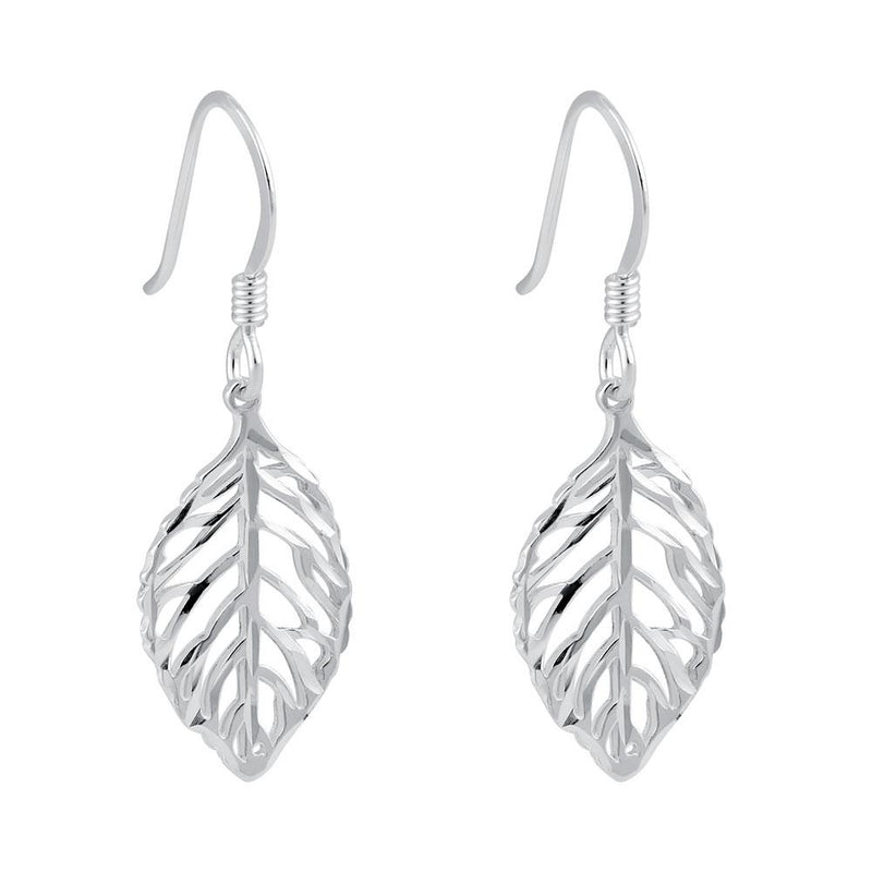Sterling Silver Trendy Leaf Dangle Earrings