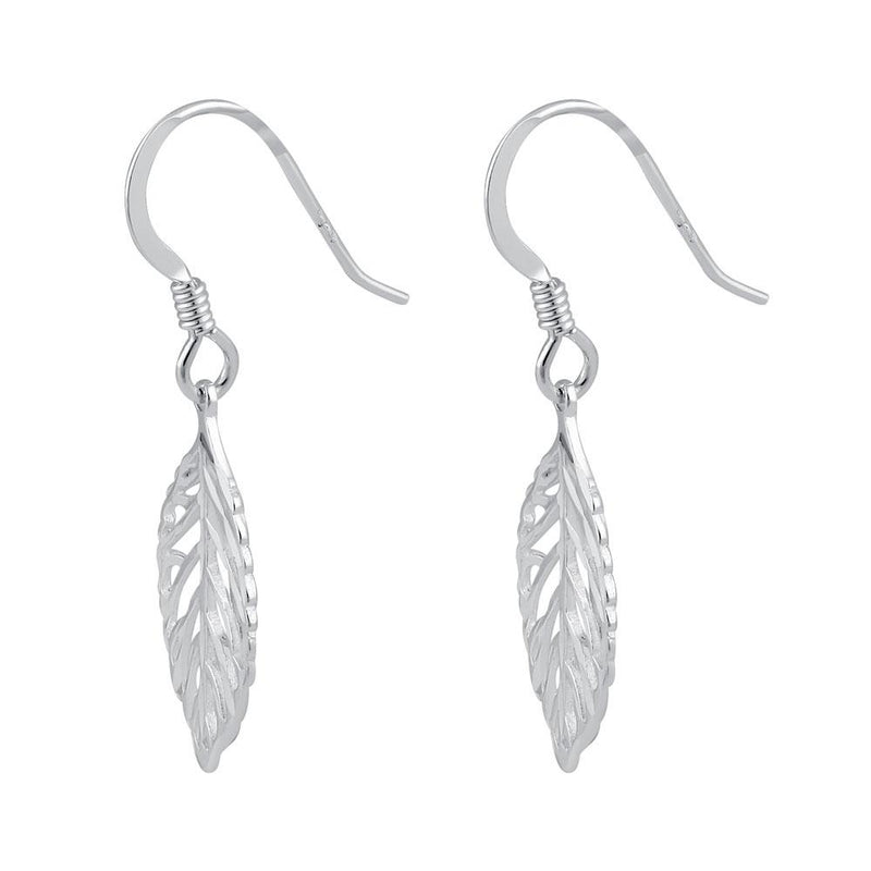 Sterling Silver Trendy Leaf Dangle Earrings