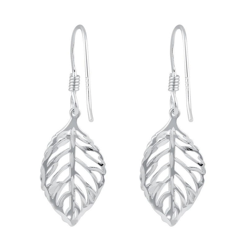 Sterling Silver Trendy Leaf Dangle Earrings