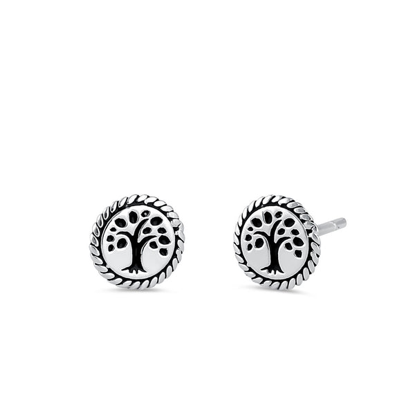 Sterling Silver Roped Circle Tree of Life Earrings