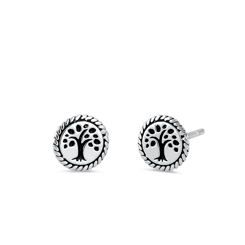 Sterling Silver Roped Circle Tree of Life Earrings