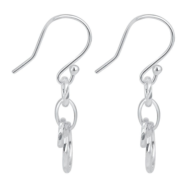 Sterling Silver Cicular Diamond Cut Links Dangle Earrings