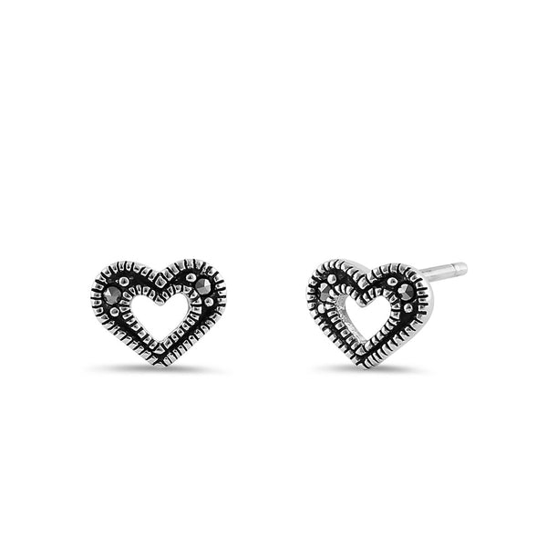 Sterling Silver Marcasite Heart Earrings