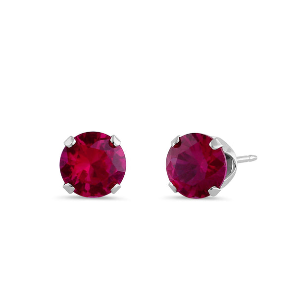 1.5ct Sterling Silver Round Ruby CZ Stud Earrings 6mm