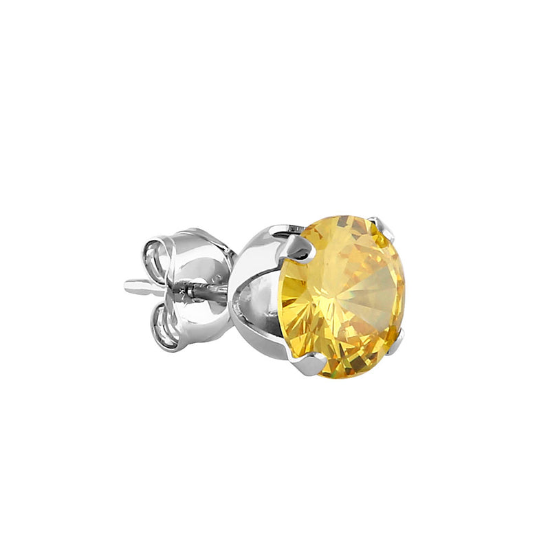 0.9ct Sterling Silver Round Yellow CZ Stud Earrings 5mm