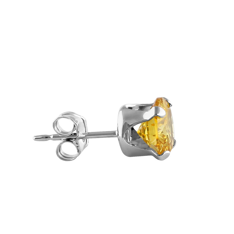 0.9ct Sterling Silver Round Yellow CZ Stud Earrings 5mm